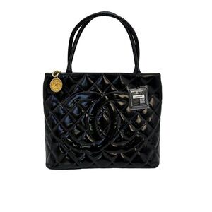 CHANEL Patent Medallion Tote Black